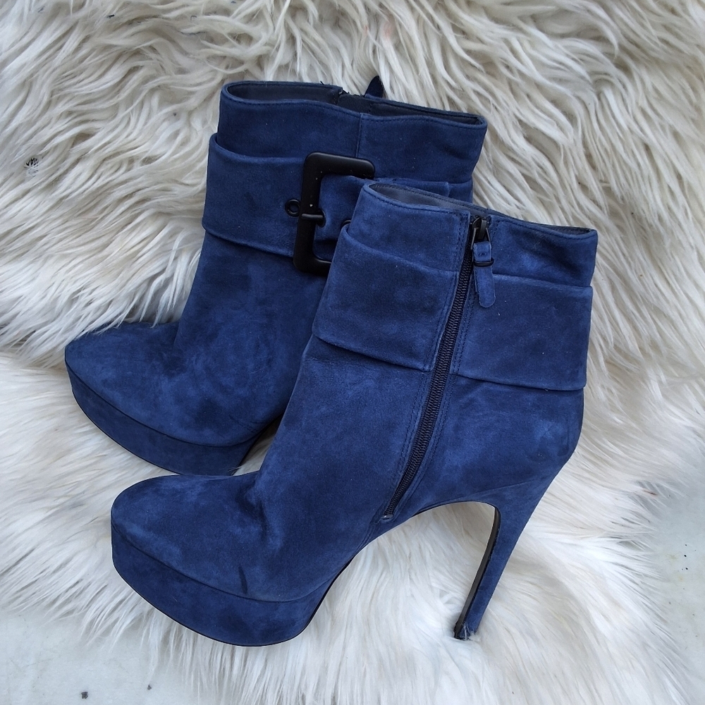 Via Spiga Blue Suede Side BuckleStiletto Ankle boots 10 NEW - Picture 3 of 14